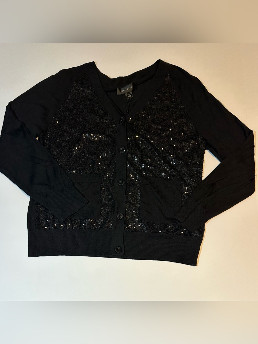 St John Sequined Cardigan Sweater Wool Silk Cashmere